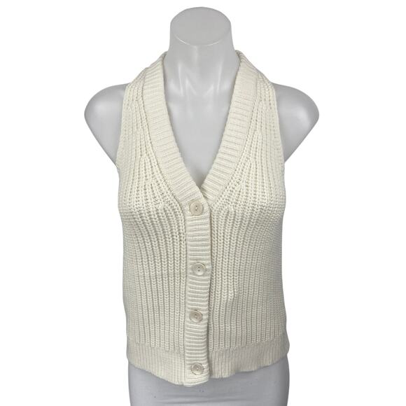 NEW Madewell Cream Rib Knit Sleeveless V Neck Button Up Cardigan Sweater Top XS - Picture 1 of 4